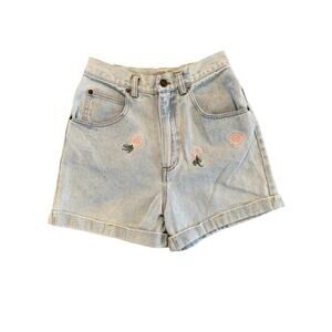 90s Vintage Ki Ko Mo Kids Jean Shorts Flowered Embroidered Detail Size 7/8